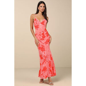 NWT Lulus Ilaria Pink Floral Burnout Maxi Dress - Size S